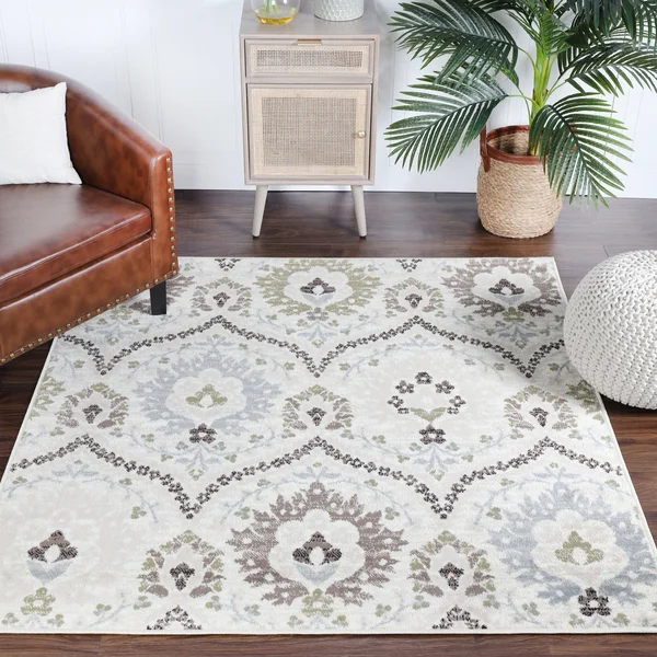 Miranda Haus Oriental Floral Damask Polypropylene Indoor Area Rug Light Blue 7& x 9& 7& x 9& Indoor