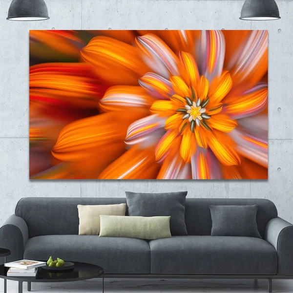 Designart &Massive Orange Fractal Flower & Floral Canvas Art Print, Size: 32 inch x 16 inch