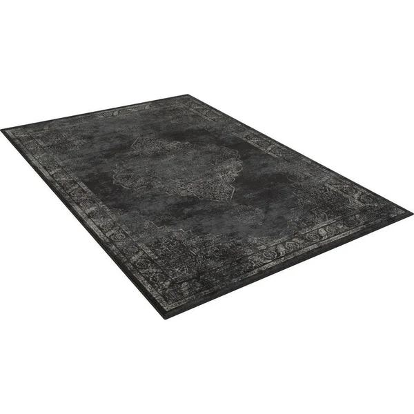 Allstar Rugs Distressed Charcoal Grey and Beige Rectangular Accent Area Rug with Ivory Persian Design - 4& 11x22 x 7& 0x22