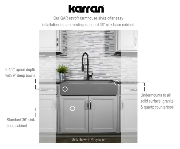 Karran Retrofit Apron-Front Quartz Double Bowl Kitchen Sink (Bisque)