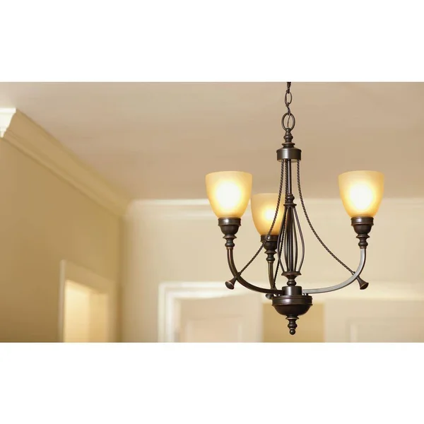 Commercial Electric 3-Light Bronze Chandelier with Tea Stained Glass Shades
