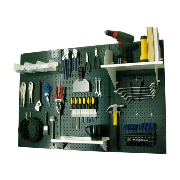 Wall Control 4 Feet Metal Pegboard Standard Tool Storage Kit - Green Toolboard (White)