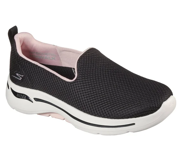Skechers Women's GOwalk Arch Fit - Grateful Slip-On Walking Shoes - Black/Pink, 8.5