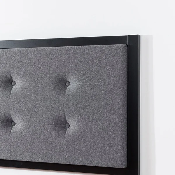 Priage Button Tufted Grey Upholstered Metal Headboard - Size: Full, Gray