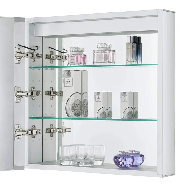 Bathroom Medicine Cabinet - Aluminum, Recessed/Surface Mount, 24 inch x 30 inch, 2 Door Hinged, Mirrored w/ 2 LED Strips, Size: 2
