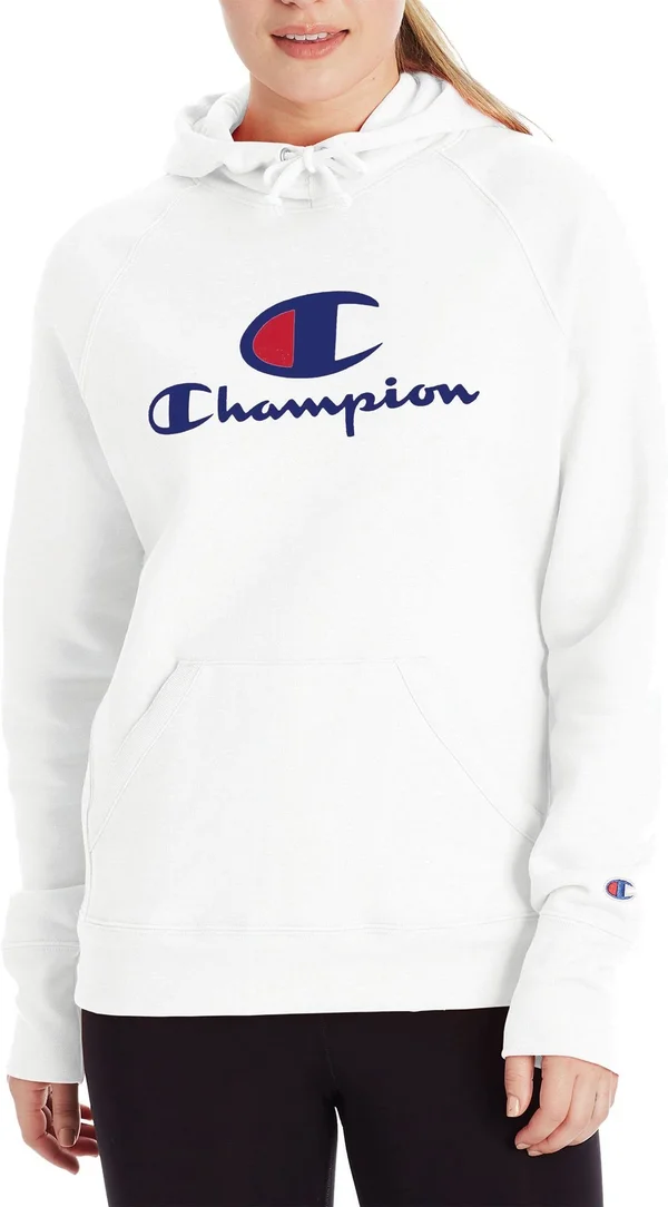 Champion White Powerblend Graphic Hoodie