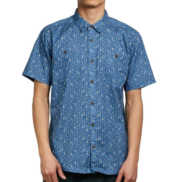 Patagonia Back Step Shirt - Swamp Stamp Multi, Pigeon Blue - S - Men