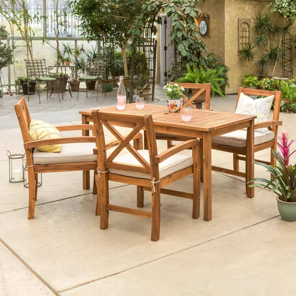 Manor Park 5-Piece X-Back Wood Outdoor Patio Dining Set - Brown