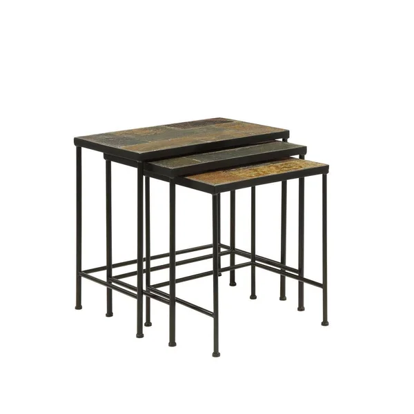 4D Concepts Wales Stone 18-20 in. Black 3 Piece Slate Top Nesting Tables, Black Metal/ Slate