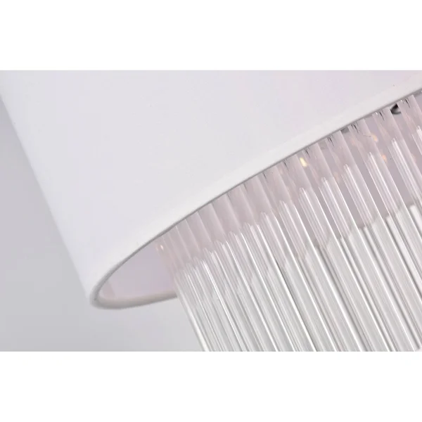 Chrome 4 Light White Fabric Drum Chandelier with Clear Glass Stick