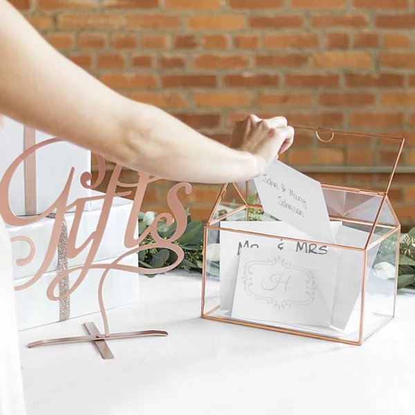 Cathy&s Concepts Gold Personalized Glass Terrarium Reception Gift Card Holder