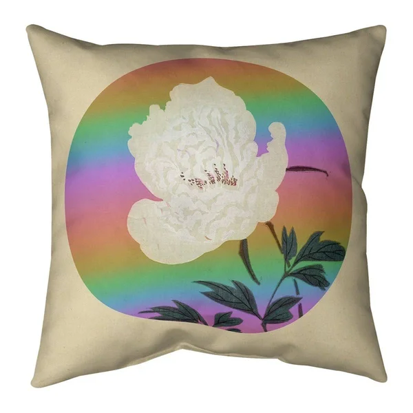 Porch & den Keito Sato &Vintage Japanese Flower Painting& Throw Pillow - 16 x 16 - Red - Purple, & Green - Synthetic Fibe