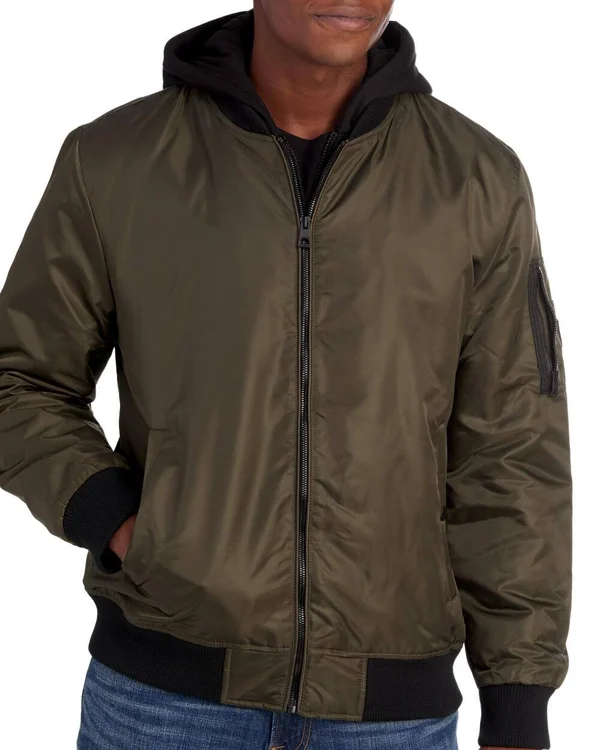 Guess Bomber Jacket with Removable Hooded Inset XL Olive