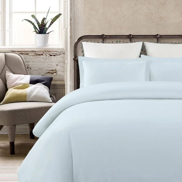 Echelon Home Vintage Washed Cotton Percale Duvet Cover Set, Full/Queen, Blue