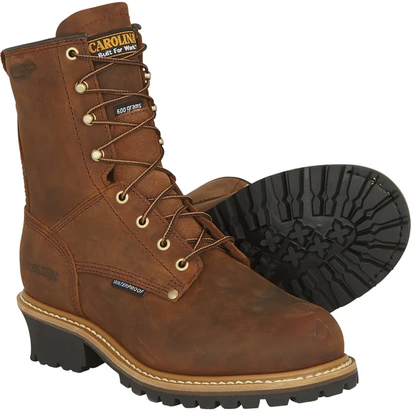 Carolina Men's 8x22 Waterproof Insulated Logger Work Boot -Brown- - 11 - D