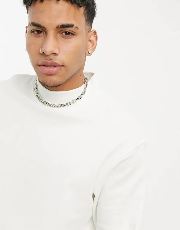 Selected Homme High Neck Sweatshirt in Off White