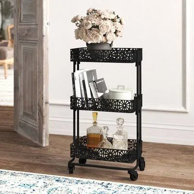 Homer Metal Bar Cart World Menagerie Frame Color: Black, Top Color: Black