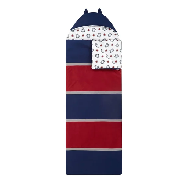 Chic Home Holger Sleeping Bag with Cat Ear Hood with Geometric Pattern - Navy/Red/White, Size: Twin Xlong