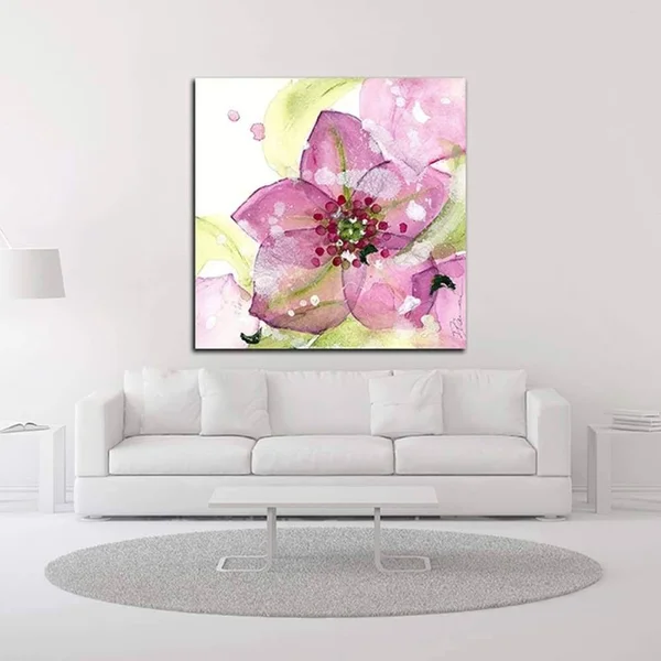24x22 x 24x22 Pink Flower in The Snow by Dawn Derman Print on Canvas