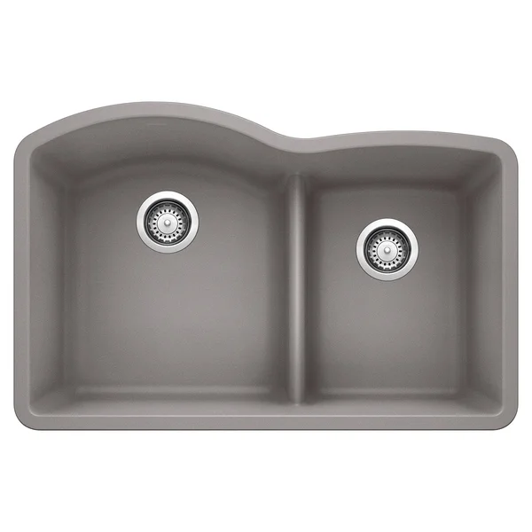 Blanco 441592 Diamond Silgranit Double Bowl Undermount Kitchen Sink with Low Divide, Metallic Gray