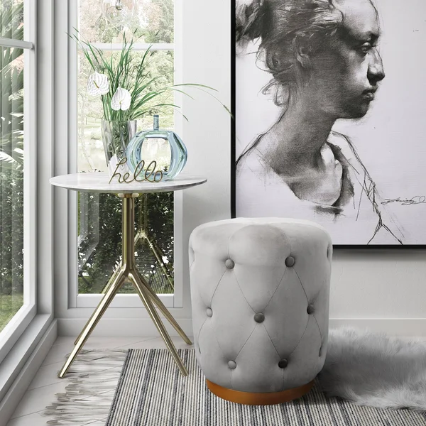 TOV Furniture Skylar Grey Velvet Ottoman