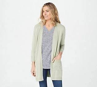 Belle by Kim Gravel Feather Knit 3/4-SleeveCardigan - Size Small, Sage