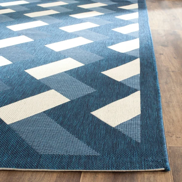 Safavieh Indoor/ Outdoor Courtyard Navy/ Beige Rug - 8& x 11&