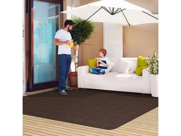 House, Home and More Indoor/Outdoor Double-Ribbed Carpet Area Rug with Skid-Resistant Rubber Backing - Bittersweet Brown - 3' x