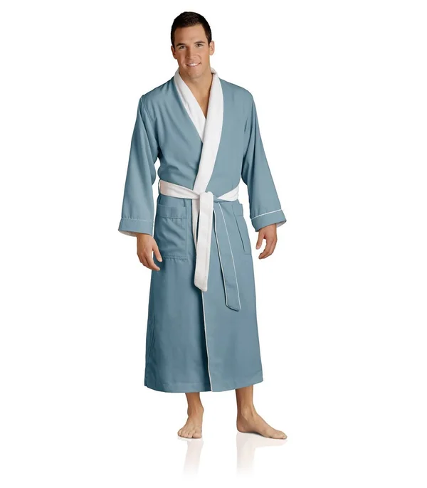 Plush Necessities Spa Robe - Luxury Microfiber Terry - Men's Best Hotel Bathrobe, Blue, 3XL