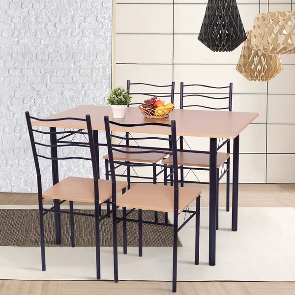 5 Piece Dining Table and Chairs Set Kitchen Breakfast Furniture - Walnut