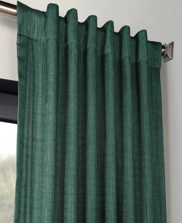 Exclusive Fabrics Faux Dupioni Shantung Silk Curtain, Size: 50 x 96, Green