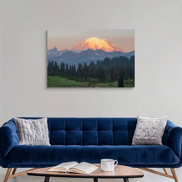 Mount Rainier Peak - Dawn, Upper Tipsoo Lake, Mount Rainier National Park, Washington, Canvas Wall Art, 48x32, Great Big Canva