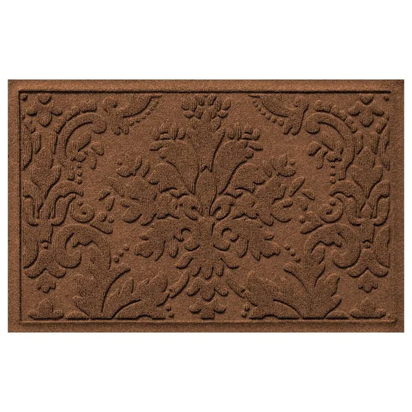 Waterguard Damask Indoor Outdoor Mat, Dark Brown, 3x5 ft