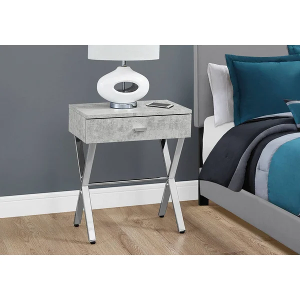 Accent Table - Night Stand - Chrome Metal, Gray Cement - EveryRoom