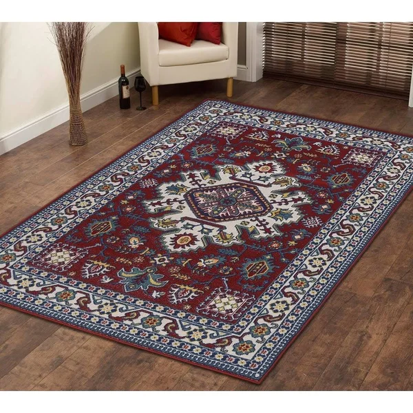 MSRUGS KLM Traditional Oriental Medallion Persian Style Blue Red Area Rug