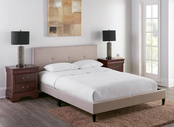Myco Furniture - Jester Tufted Cream Queen Platform Bed in Faux Leather - 8739-Q-CR