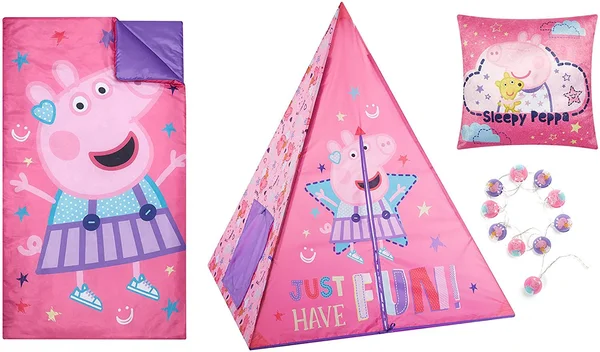 Peppa Pig Teepee Tent Set Includes Bonus Lights, Slumber Bag, and Pillow