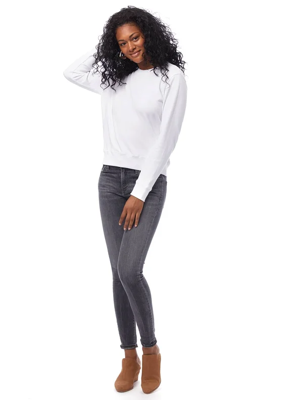 Alternative Cotton Modal Interlock Pullover Crew Neck Sweatshirt White - Women's, Size: 2XL
