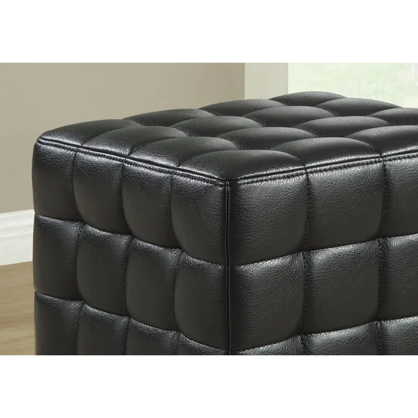 Monarch Specialties Black Leather-Look Fabric Ottoman - Medium