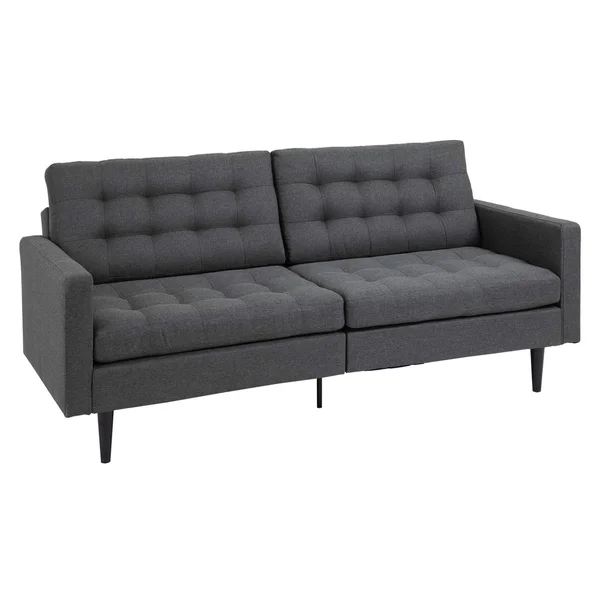 HOMCOM Linen Fabric Convertible Sofa Bed with Button Tufted Back Design - Adjustable Angles and Wood Legs, Grey