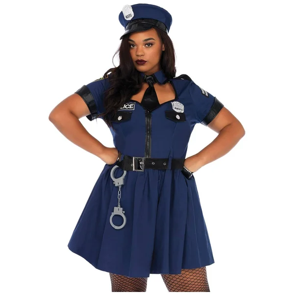 Leg Avenue Women's 5-Piece Plus Size Flirty Cop Costume - Blue, 1X-2X