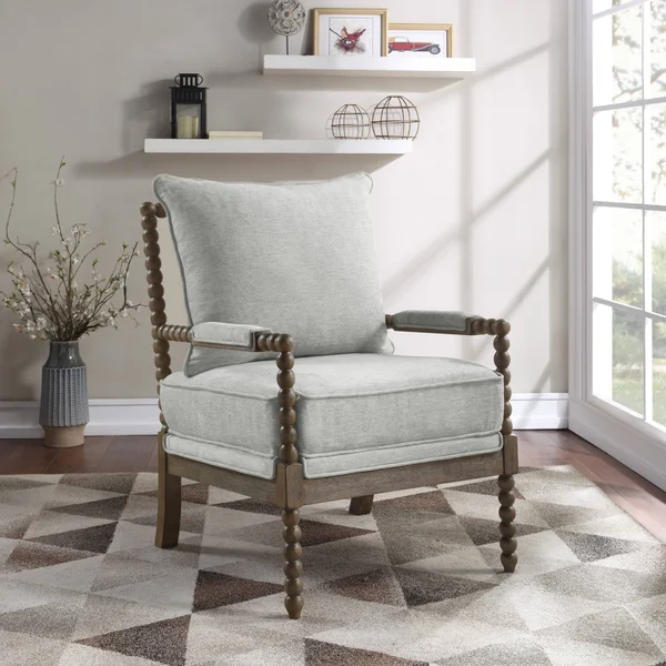 Osp Home Furnishings Fletcher Spindle Chair in Navy Fabric with Brush Charcoal Finish