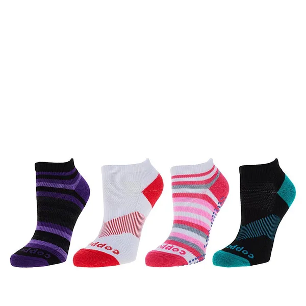 Copper Life 4-Pack Women's Ankle Socks - 1 with Grippers - Multi