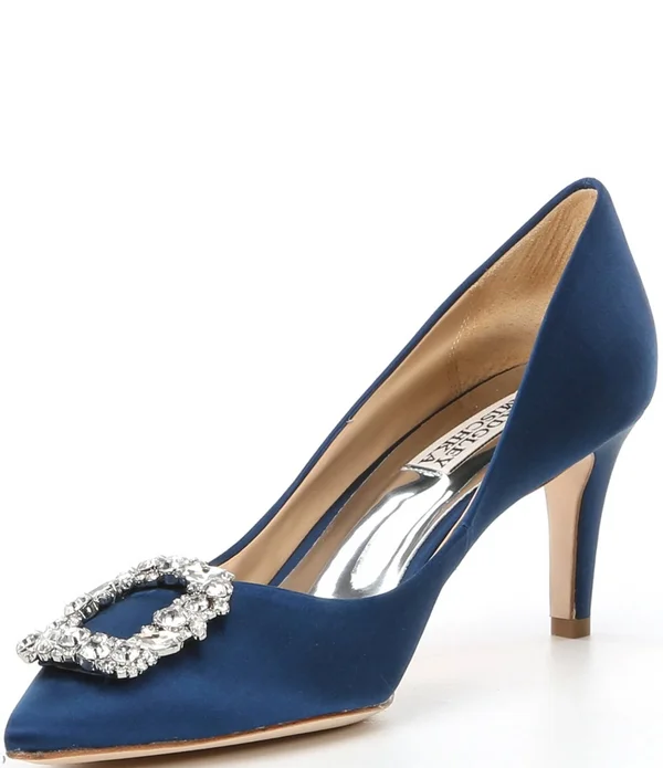 Badgley Mischka Women's Carrie Crystal-embellished Kitten Heel Pumps 7.5, Black Satin