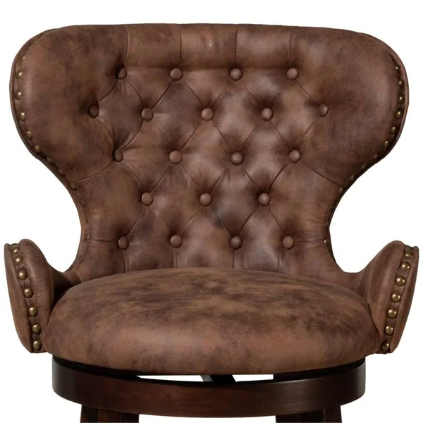 Bowery Hill 26x22 Faux Leather Tufted Swivel Counter Stool in Chestnut
