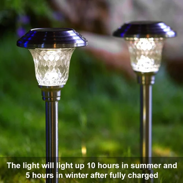 Beau Jardin 8 Pack Solar Lights Bright Pathway Outdoor Garden Stake Glass Stainless Steel Waterproof Auto on