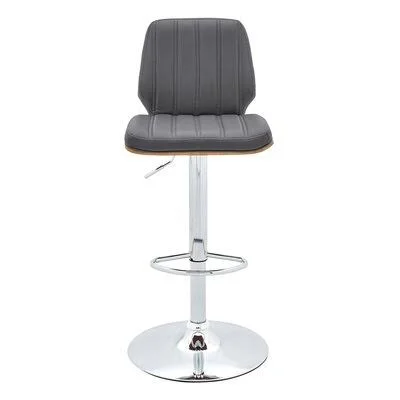 Sabine Adjustable Swivel Gray Faux Leather and Black Metal Bar Stool Corrigan Studio Upholstery: Gray, Color: Chrome