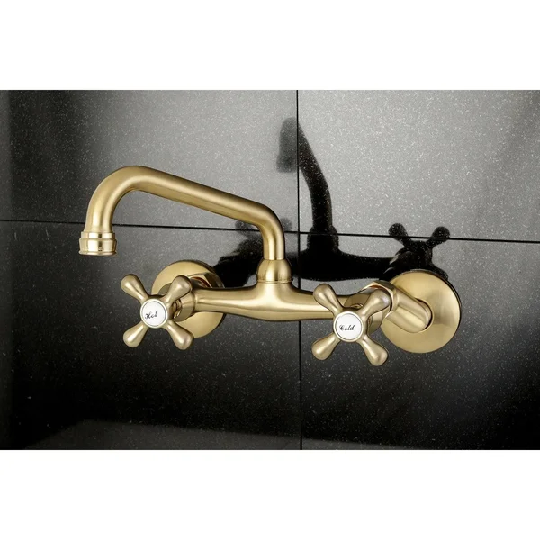 Traditional Two Handle Wall Mount Kitchen Faucet - Brushed Brass