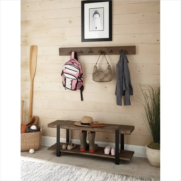 Modesto 48x22 Metal and Reclaimed Wood Storage Coat Hook with Bench