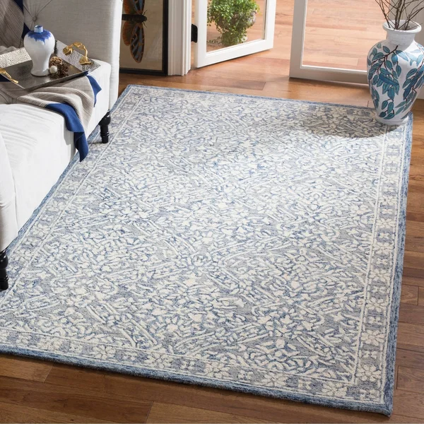 Safavieh Handmade Micro-Loop Alberdine Wool Rug (5& x 5& Round - Blue/Ivory)